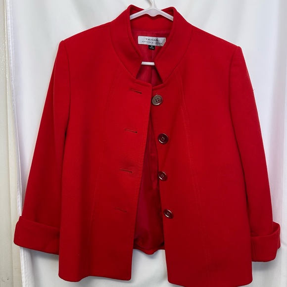Tahari Arthur S. Levine Red Structured Blazer Jacket Size 10 - Picture 10 of 10